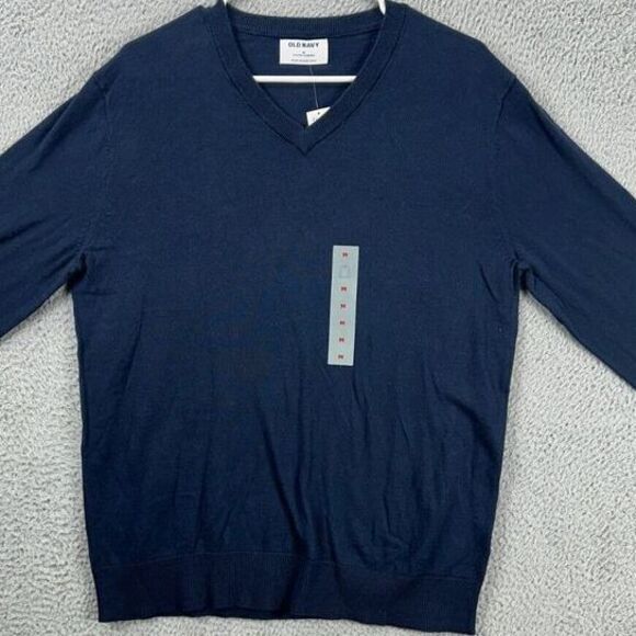 Old Navy‎ Sweater Adult Medium Blue V-Neck Pullover Knit Long Sleeve Mens NEW - Picture 1 of 8